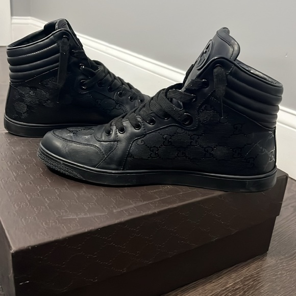 GUCCI IMPRIMEE/NEW PRAGA SOFT BLACK HIGH TOP SNEAKERS - Picture 5 of 13